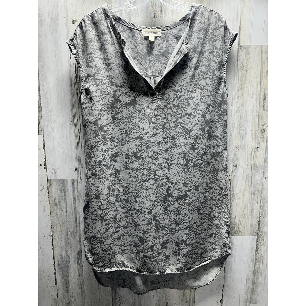Anthropologie Cloth & Stone Mini Dress Womens S Gray Floral Print Lyocell Tencel